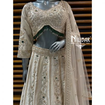 Light Beige Silk Lehenga