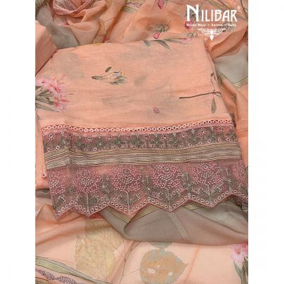 Peach Cotton Unstitched Suit