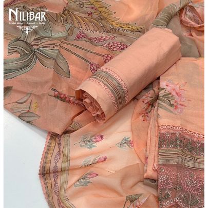 Peach Cotton Unstitched Suit
