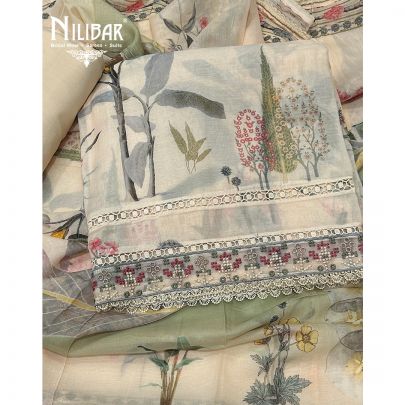 Pale Yellow Cotton Unstitched Suit