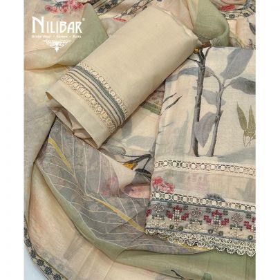 Pale Yellow Cotton Unstitched Suit