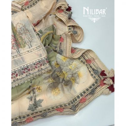 Pale Yellow Cotton Unstitched Suit