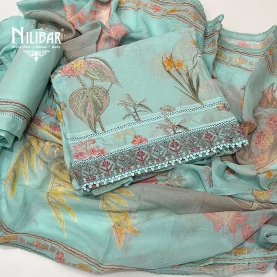 Light Blue Cotton Unstitched Suit