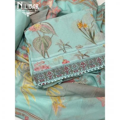 Light Blue Cotton Unstitched Suit