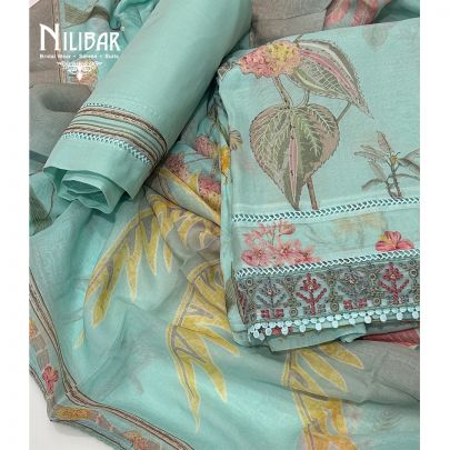 Light Blue Cotton Unstitched Suit