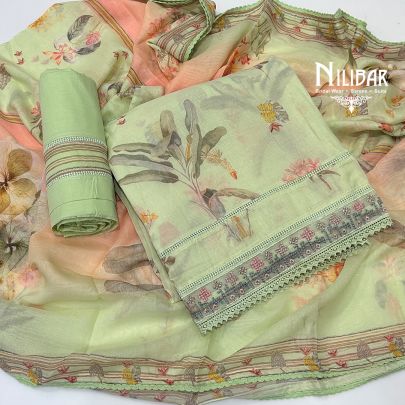 Pastel Green Cotton Unstitched Suit