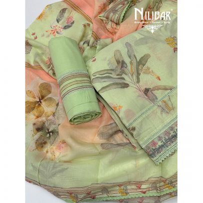 Pastel Green Cotton Unstitched Suit
