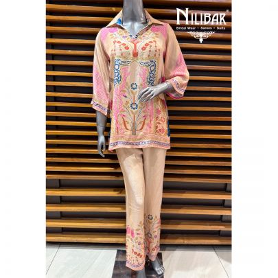 Pink & Beige Crepe Summer Printed Co-ord Set