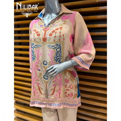 Pink & Beige Crepe Summer Printed Co-ord Set