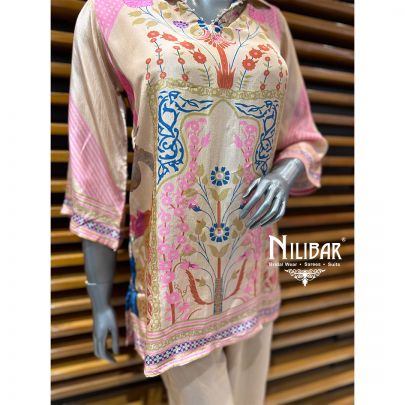 Pink & Beige Crepe Summer Printed Co-ord Set