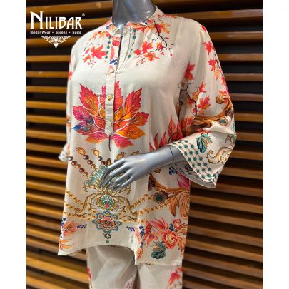 Ivory & Orange Crepe Summer Printed Co-ord Set