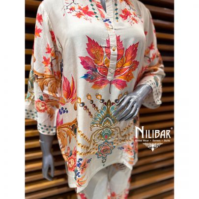 Ivory & Orange Crepe Summer Printed Co-ord Set