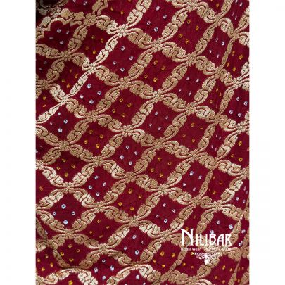 Red Embroidered Chinon Bandhani Dupatta