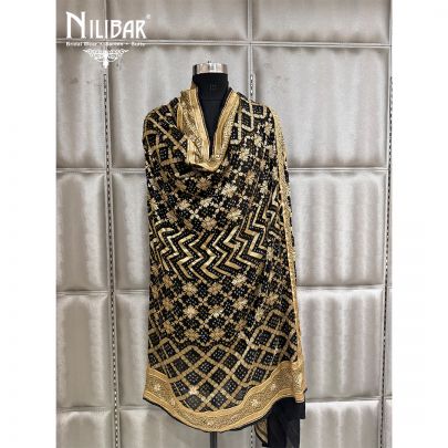 Black Embroidered Chinon Bandhani Dupatta