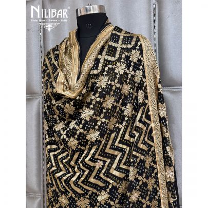 Black Embroidered Chinon Bandhani Dupatta