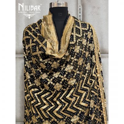 Black Embroidered Chinon Bandhani Dupatta