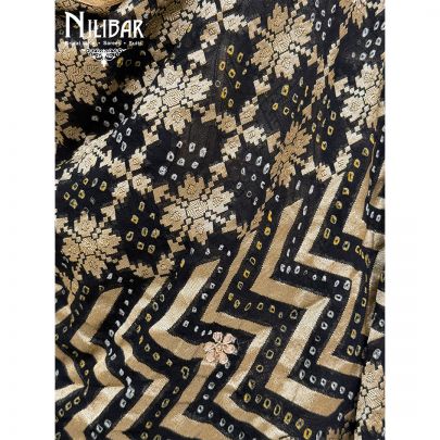 Black Embroidered Chinon Bandhani Dupatta