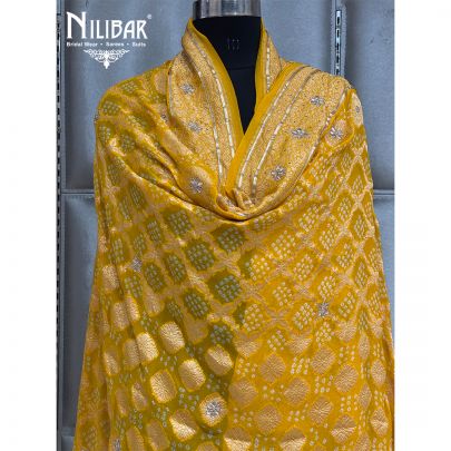 Yellow Embroidered Chinon Bandhani Dupatta