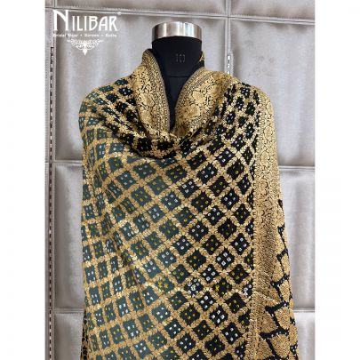 Black and Grey Embroidered Chinon Bandhani Dupatta