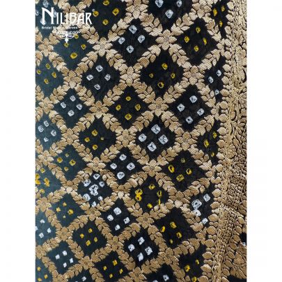 Black and Grey Embroidered Chinon Bandhani Dupatta