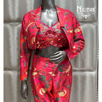 Bright Pink Silk Crop Top With Short Jacket Set