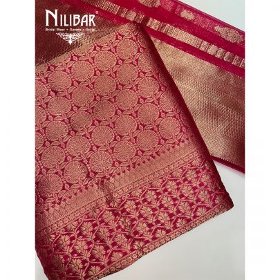 Magenta Pink Khinkhwab Silk Unstitched Suit