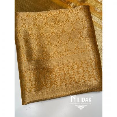 Mustard Yellow Khinkhwab Silk Unstitched Suit