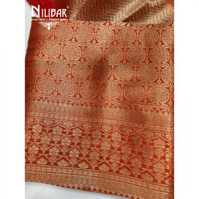 Orange Khinkhwab Silk Unstitched Suit