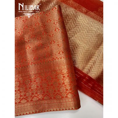 Orange Khinkhwab Silk Unstitched Suit