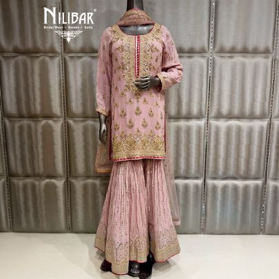 Baby Pink Georgette Beautifully Embellished Sharara Suit