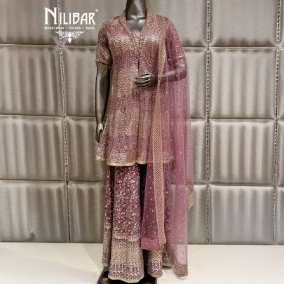 Onion Pink Georgette Beautifully Embellished Sharara Suit