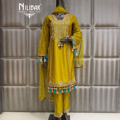 Parrot Green Silk Beautifully Embellished Suit