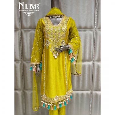 Parrot Green Silk Beautifully Embellished Suit