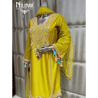 Parrot Green Silk Beautifully Embellished Suit