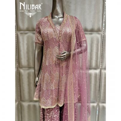 Onion Pink Georgette Beautifully Embellished Sharara Suit