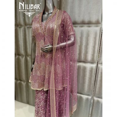 Onion Pink Georgette Beautifully Embellished Sharara Suit