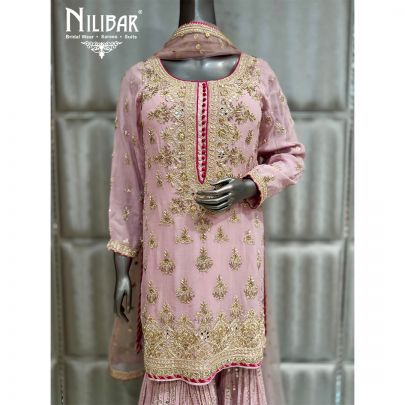 Baby Pink Georgette Beautifully Embellished Sharara Suit
