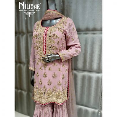 Baby Pink Georgette Beautifully Embellished Sharara Suit