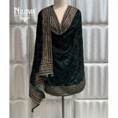 Green Embroidered Velvet Dupatta