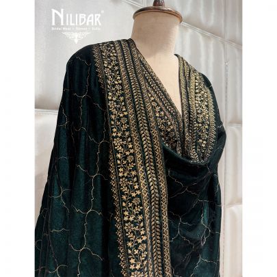 Green Embroidered Velvet Dupatta