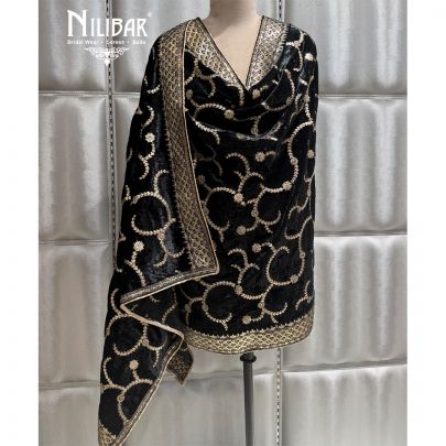 Black Embroidered Velvet Dupatta