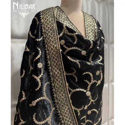 Black Embroidered Velvet Dupatta