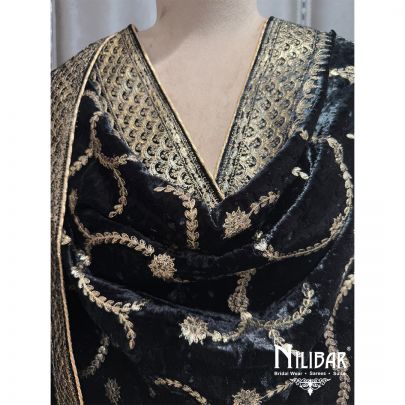 Black Embroidered Velvet Dupatta