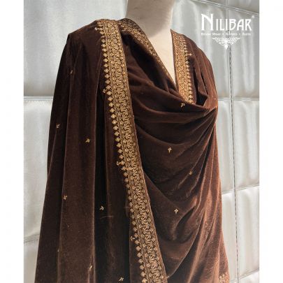 Brown Embroidered Velvet Dupatta