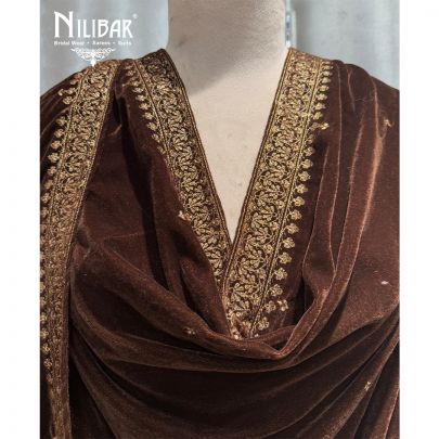 Brown Embroidered Velvet Dupatta