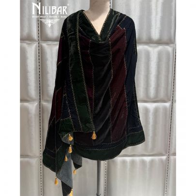 Multicolor Embroidered Velvet Dupatta