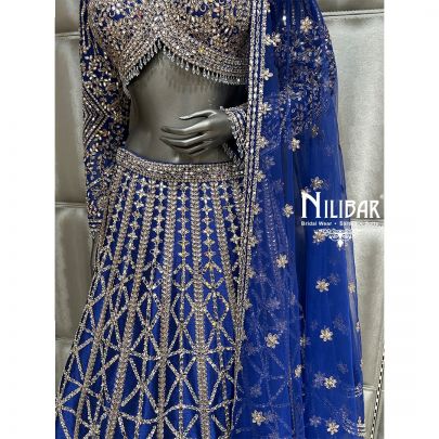 Blue Silk Lehenga With Net Dupatta