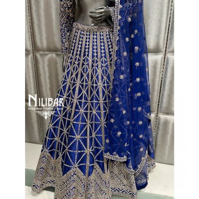 Blue Silk Lehenga With Net Dupatta