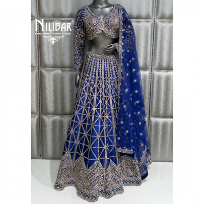 Blue Silk Lehenga With Net Dupatta