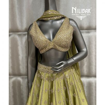 Mehndi Green Silk Lehenga